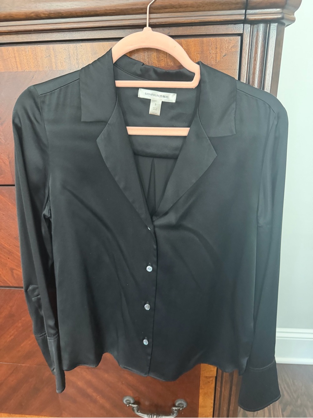 Banana Republic Black Satin Button-Down Blouse